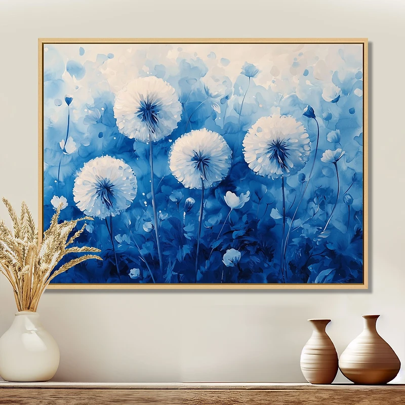 Blue Dandelion Glow – Soft Watercolor Serenity