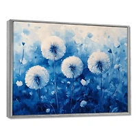 Art mural pissenlit bleu aquarelle douceur « Blue Dandelion Glow »