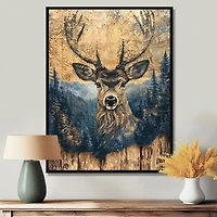 Art mural cerf en encre chinoise nature paisible