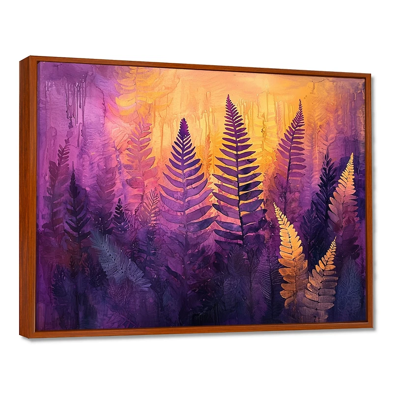 Art mural fougères brume violette paysage onirique