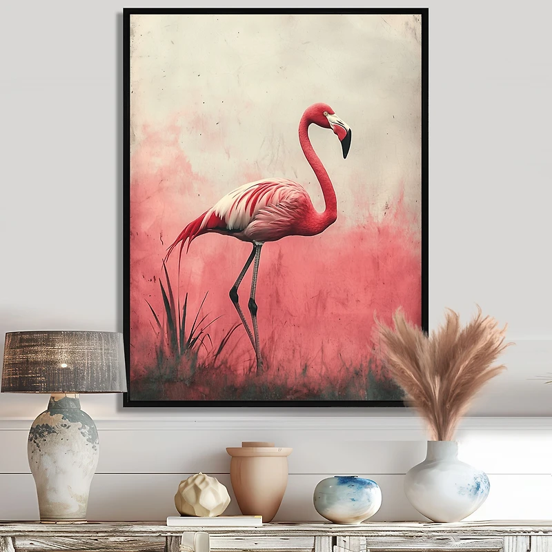 Art mural flamant rose reflets eau tropicale « Flamingo Reflections »
