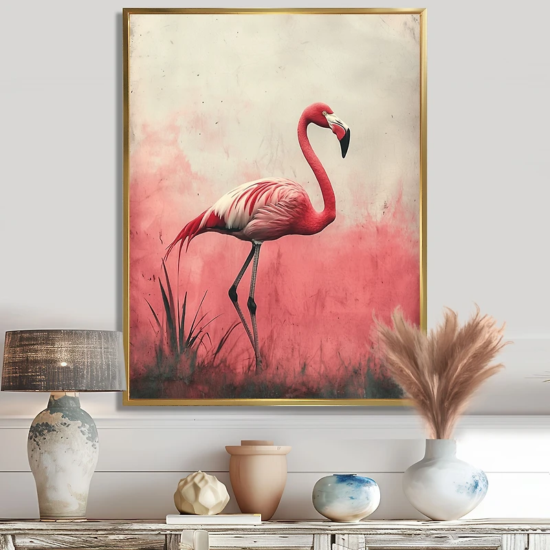 Art mural flamant rose reflets eau tropicale « Flamingo Reflections »