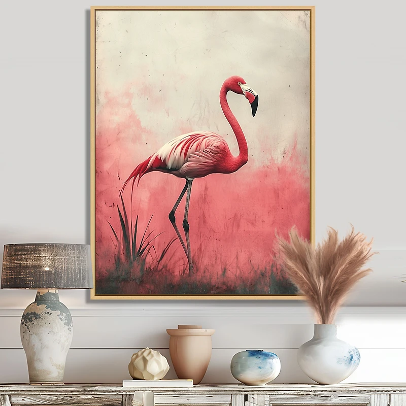 Art mural flamant rose reflets eau tropicale « Flamingo Reflections »