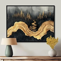Art mural rivière onyx noire reflets forêt enchantée