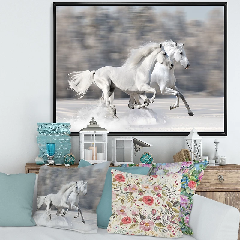 Two White Horse  Wall Art Canvas