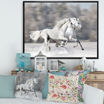 Two White Horse  Wall Art Canvas