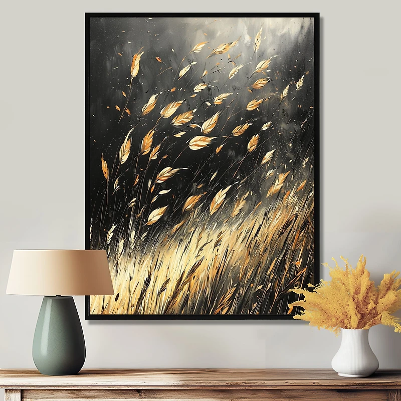 Art mural brise de prairie feuilles dorées