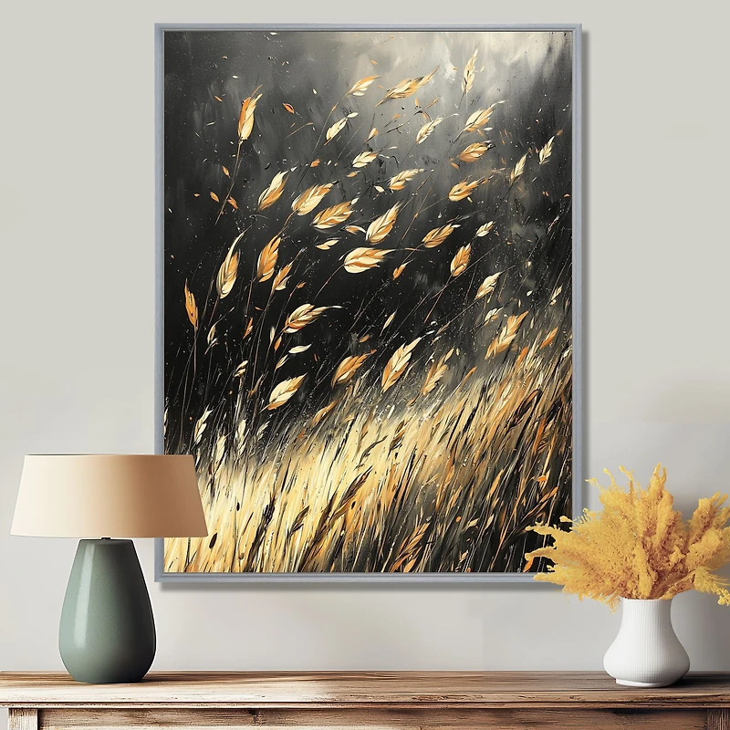 Art mural brise de prairie feuilles dorées