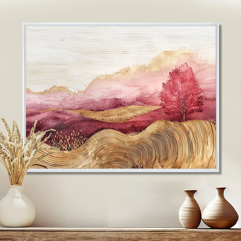 Art mural pré rose champ de blé