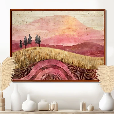 Art mural blé et roses scène de prairie dorée