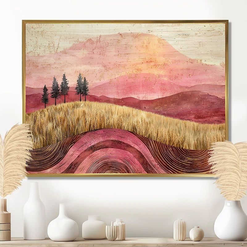 Country Wheat and Roses – Golden Meadow Scene