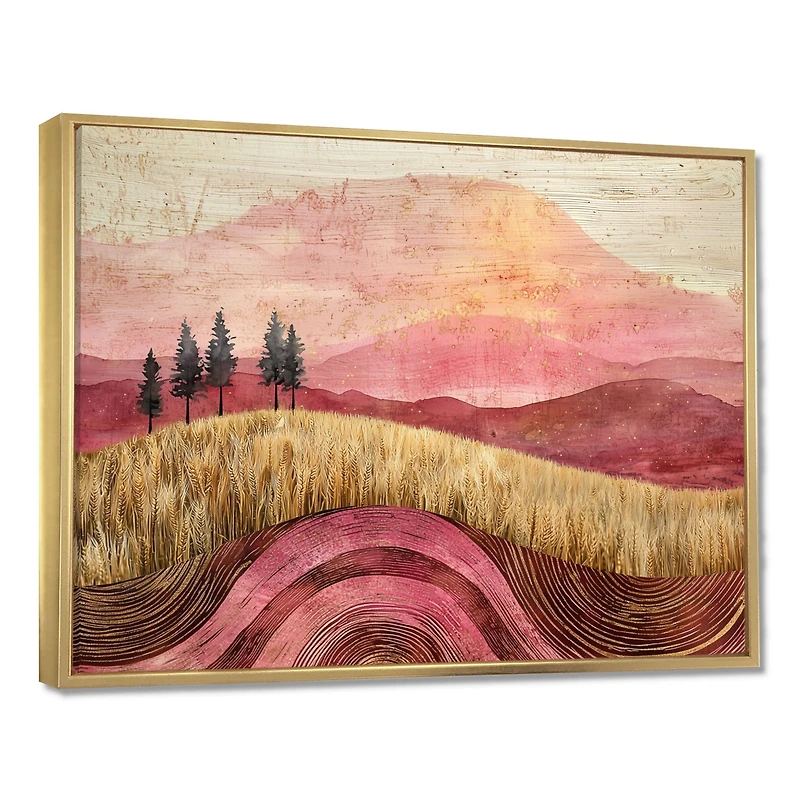 Art mural blé et roses scène de prairie dorée