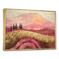 Art mural blé et roses scène de prairie dorée