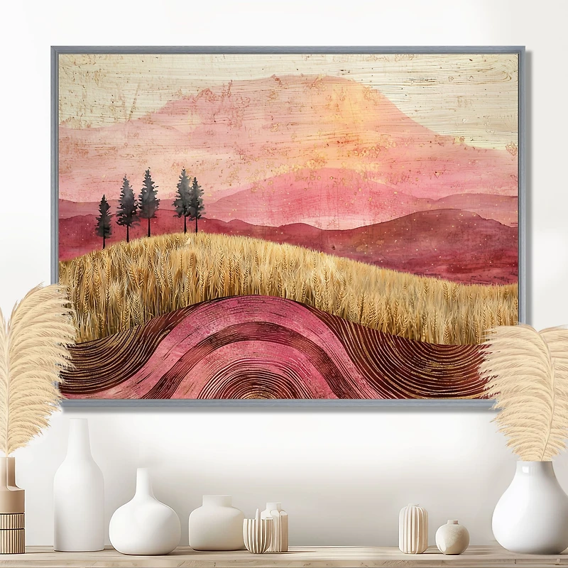 Country Wheat and Roses – Golden Meadow Scene