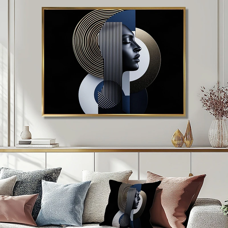 Art mural femme géométrique symétrie sombre