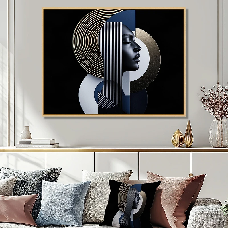 Art mural femme géométrique symétrie sombre