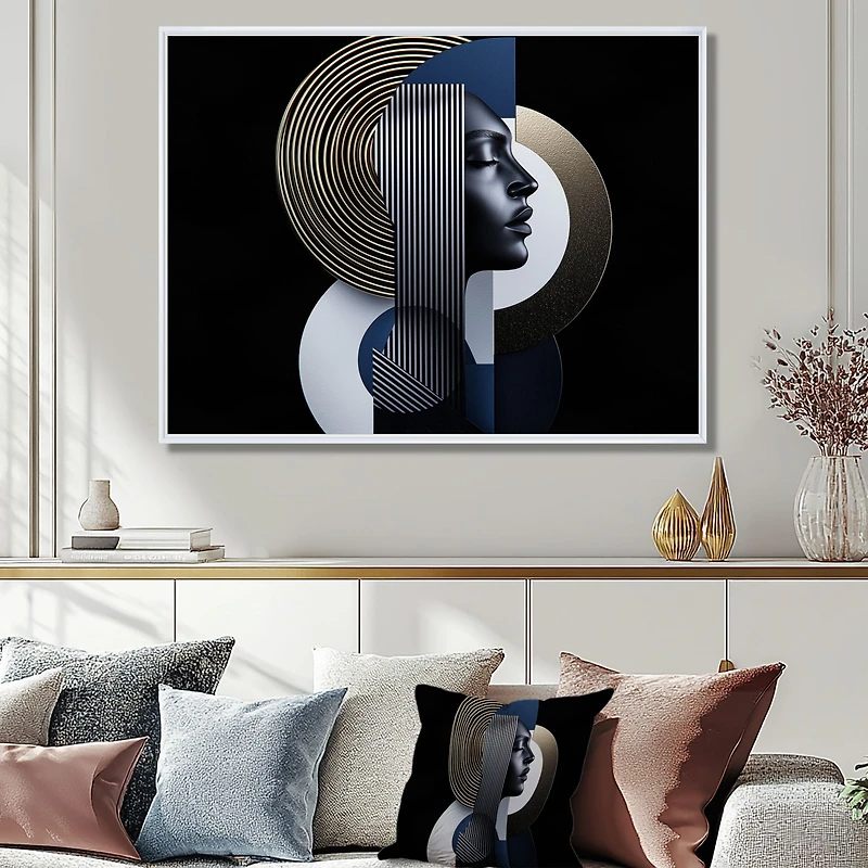 Art mural femme géométrique symétrie sombre