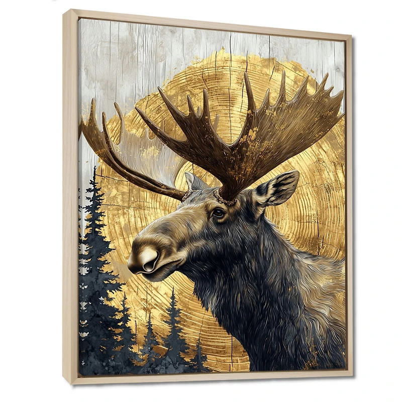 Art mural élan doré forêt hivernale « Golden Moose »