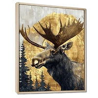 Art mural élan doré forêt hivernale « Golden Moose »
