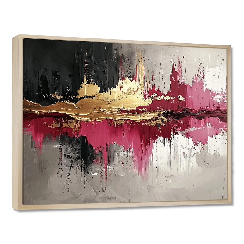 Art mural fusion or et rose abstrait expressionniste