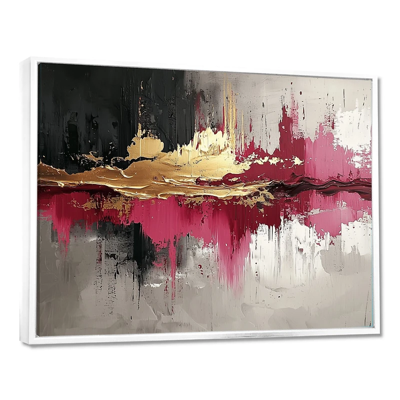 Art mural fusion or et rose abstrait expressionniste