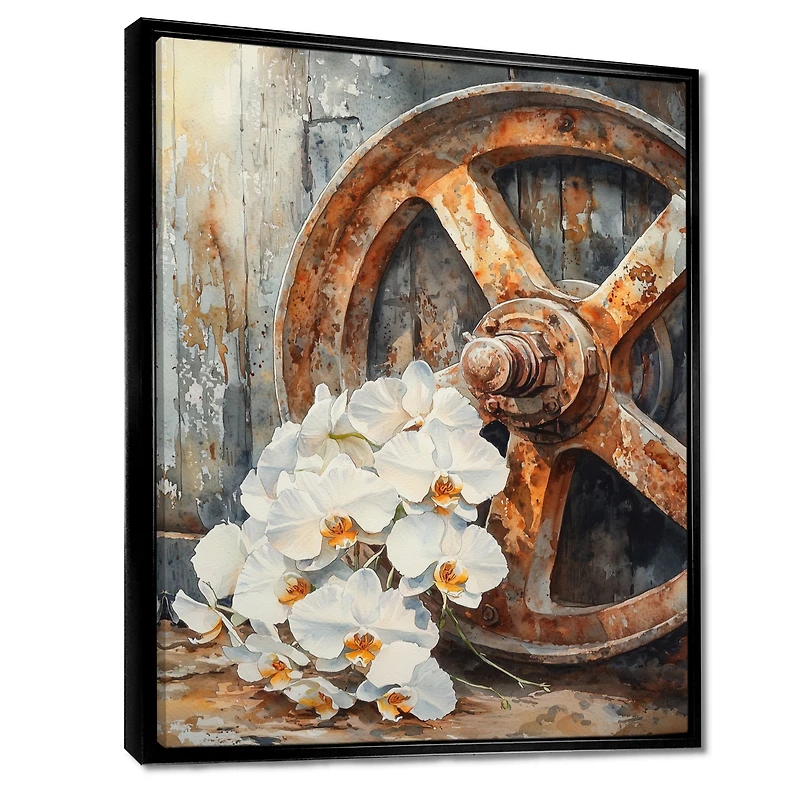 Wagon Wheel Orchids – Rustic Floral Still Life