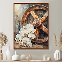 Wagon Wheel Orchids – Rustic Floral Still Life
