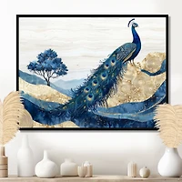 Art mural paon doré paysage abstrait aqua-agate