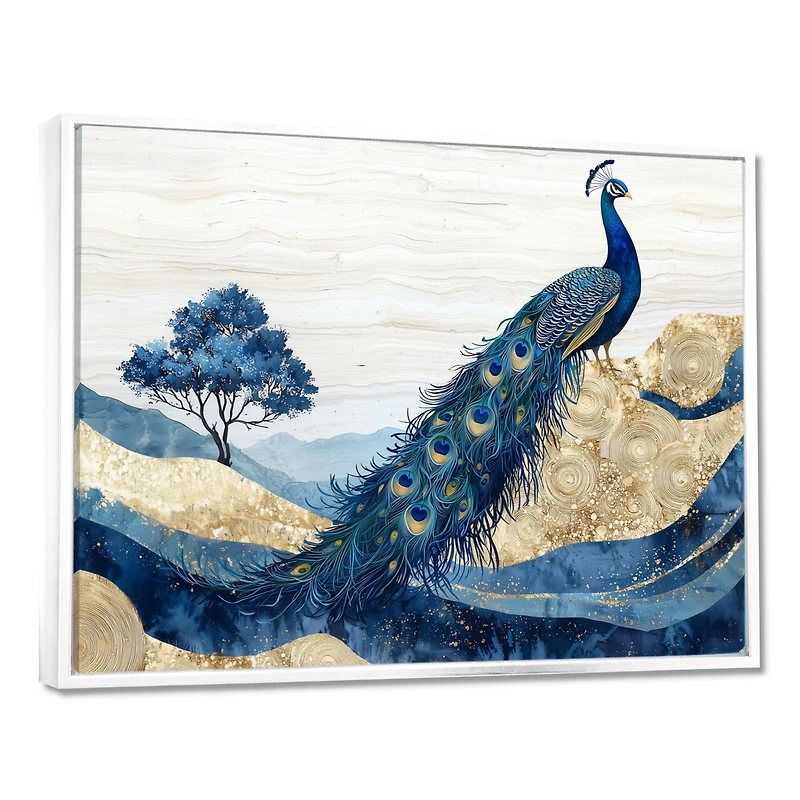 Art mural paon doré paysage abstrait aqua-agate