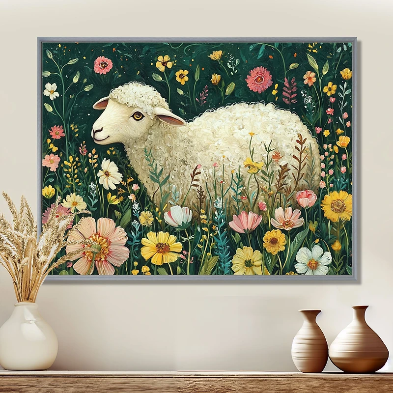 Art mural moutons de printemps scène florale