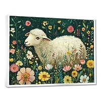 Spring Meadow Sheep – Whimsical Floral Scene