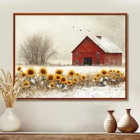 Art mural charme rustique « Winter Barn Sunflowers »