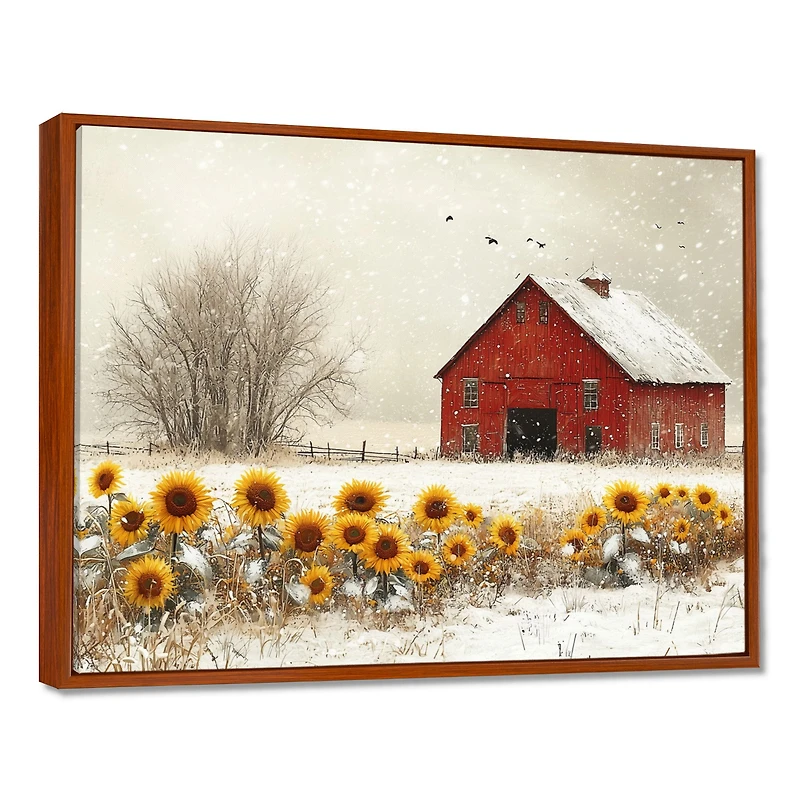 Art mural charme rustique « Winter Barn Sunflowers »