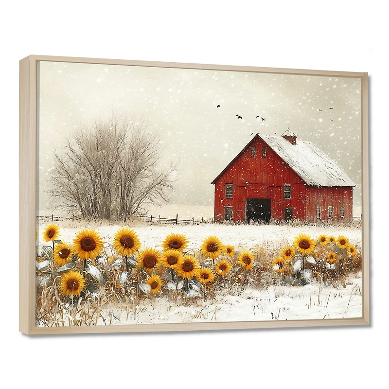 Art mural charme rustique « Winter Barn Sunflowers »