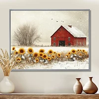 Winter Barn Sunflowers – Soft Grey Rustic Charm