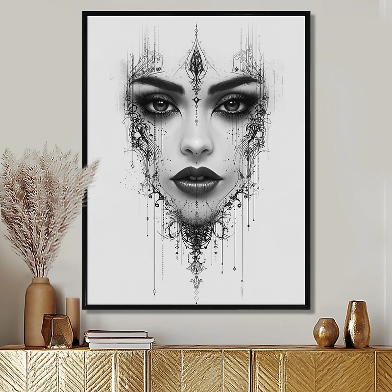 Art mural esprit méditatif portrait féminin monochrome