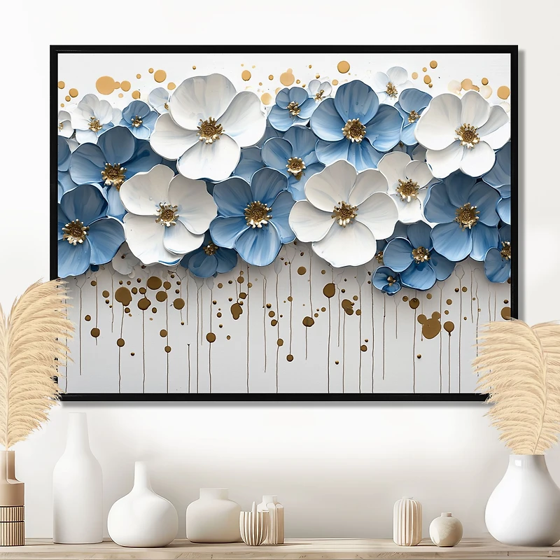 Art mural fleurs sauvages bleu et blanc