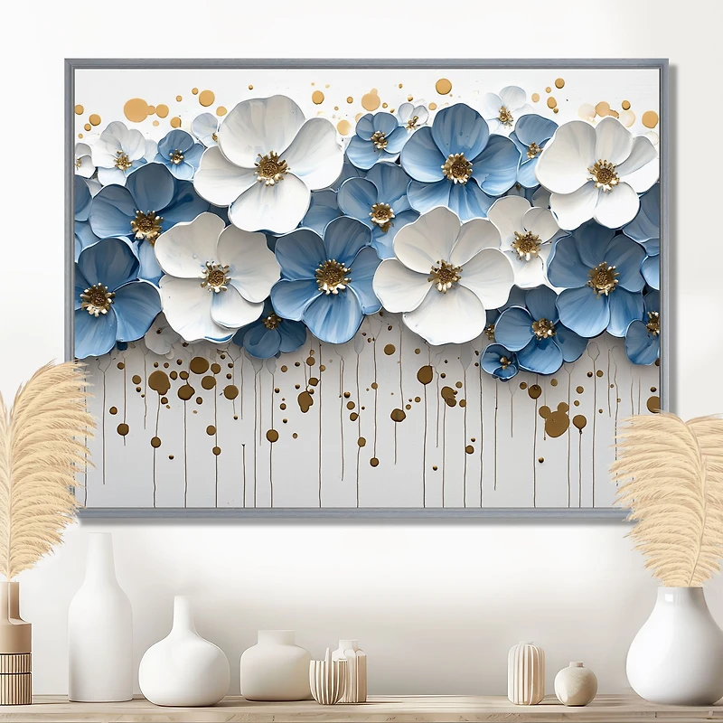 Art mural fleurs sauvages bleu et blanc