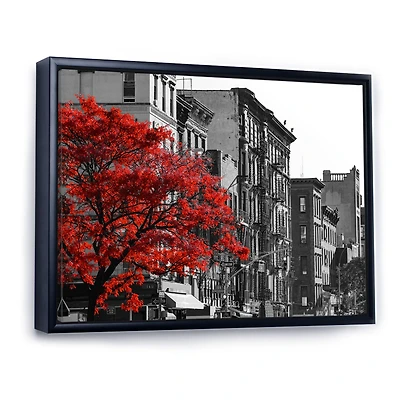 Red Tree on Black and White New York City Street  Canvas