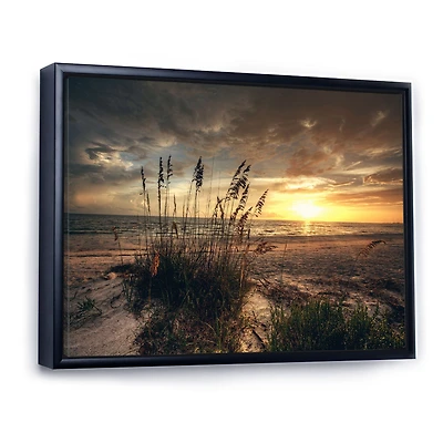 Grassy and Beach Sunset Wall Art Canvas