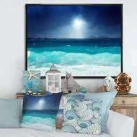 Toile « Neon Sea Waves under Dark Sky »