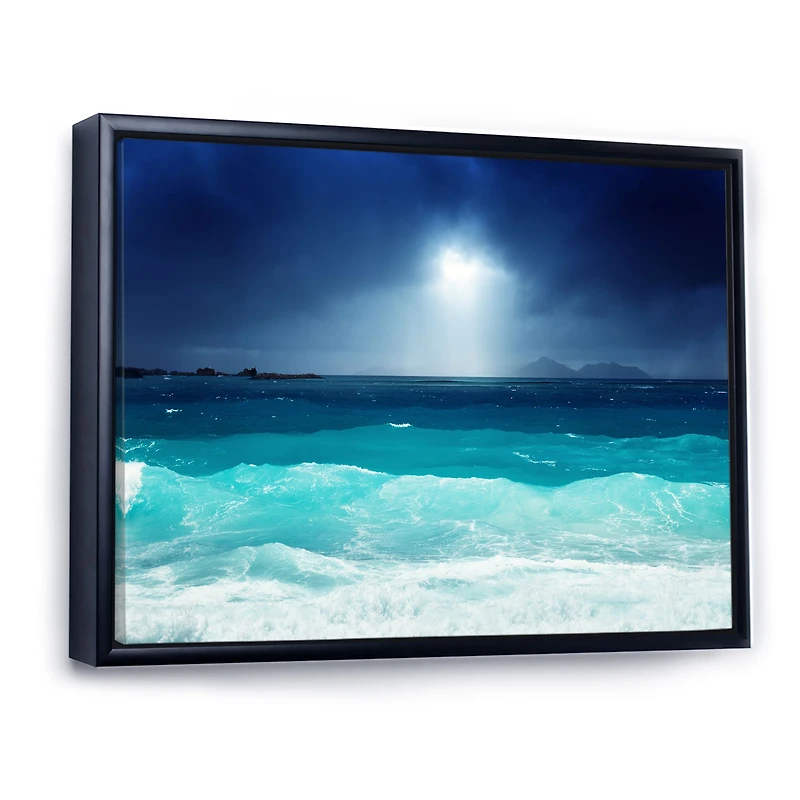 Neon Sea Waves under Dark Sky  Canvas Wall Art