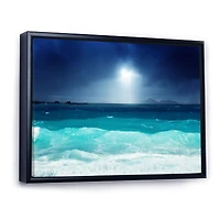 Neon Sea Waves under Dark Sky  Canvas Wall Art