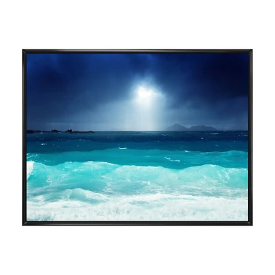 Neon Sea Waves under Dark Sky  Canvas Wall Art