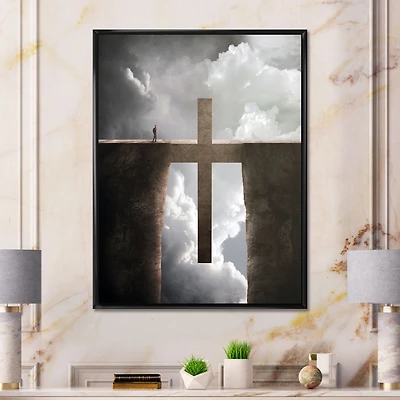Big Cross between Two Cliffs  Canvas Wall Art