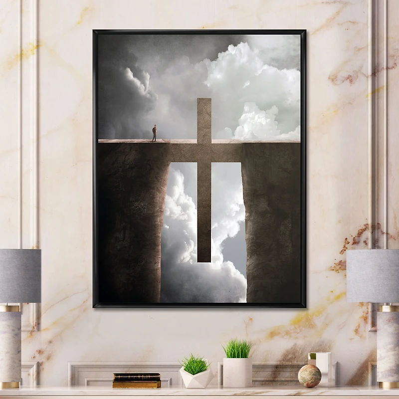 Big Cross between Two Cliffs  Canvas Wall Art