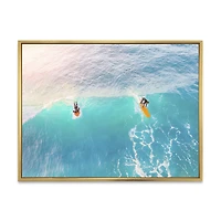 Surfers on A Bright Sunny Ocean Wave  Wall Art