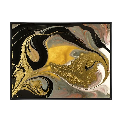 Toile « Gold and Black Marbled Rippled Texture I »