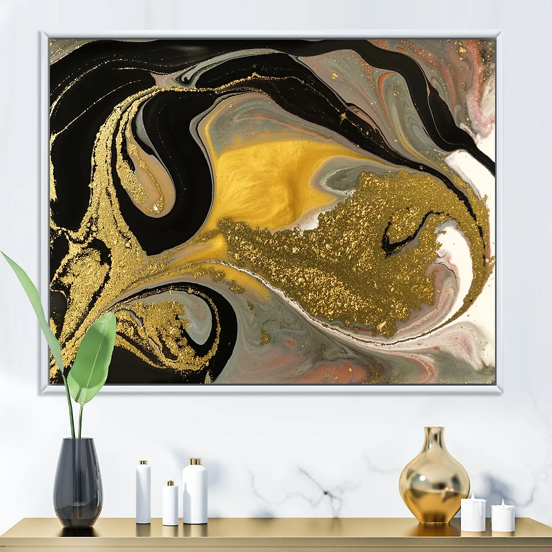 Gold and Black Marbled Rippled Texture I  Wall Art