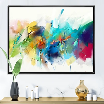 Turquoise Story with Touches of Yellow and Red Canvas Wall Art Print